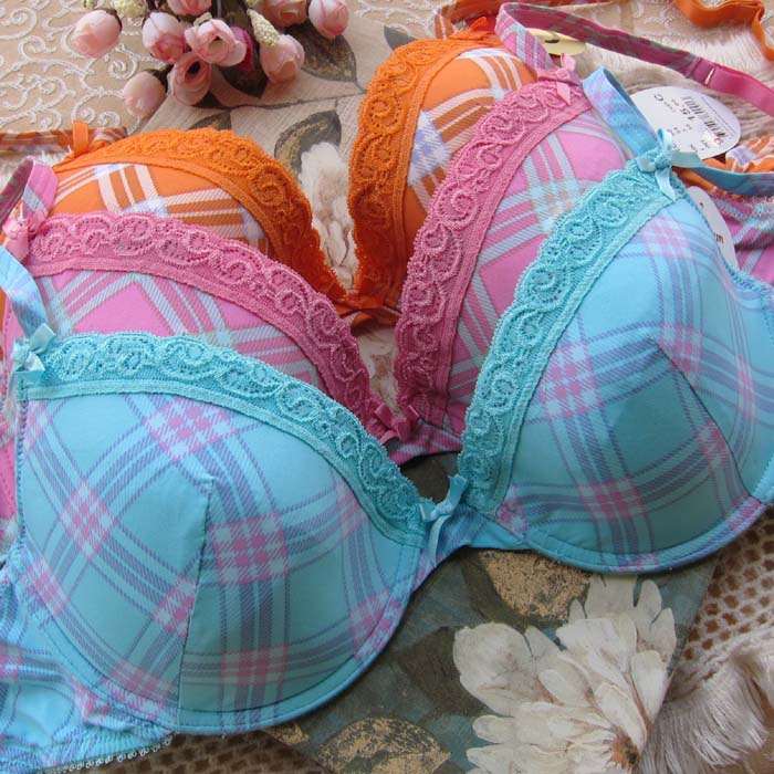 E3 manguun three-color plaid underwear lace thin sponge bra 75b75c80b80c