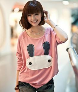 Ear white loose o-neck long-sleeve fashion maternity clothing maternity T-shirt