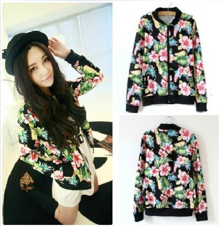 East Knitting AA-017 Women's Punk Hip-hop Outwear Long Sleeve Floral Print Shrug Short Jacket Casual Tops New!! Free Shipping