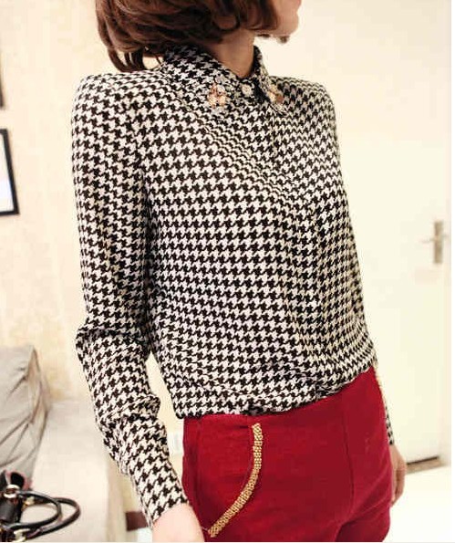 EAST KNITTING AA-133 blouse chiffon plaid long sleeve shirt women clothes fashion blouses 2013 Chiffon Blouse casual Tops