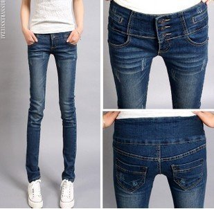 East Knitting AS-004 Wholesale women High Waist Skinny  Straight Jeans Pants Trousers unique design Slim Denim free shipping