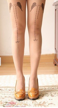 East Knitting BEST SALE CQ-028 Fashion Women Angel Wings Tattoo pantynose/Tights hosiery Free Shipping Wholesale 6pc/lot