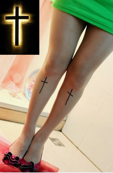 East Knitting CQ-004 Women Cross tattoo 20D Tights Free Shipping Wholesale 6pc/lot