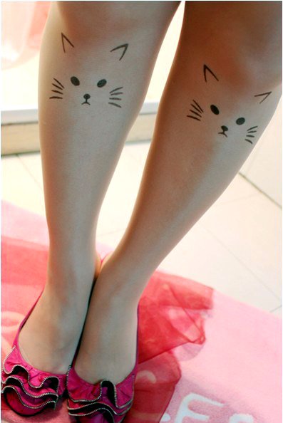 East Knitting CQ-005 Fashion 2013 Women Cat Tattoo 20D Tights Free Shipping Wholesale 6pc/lot