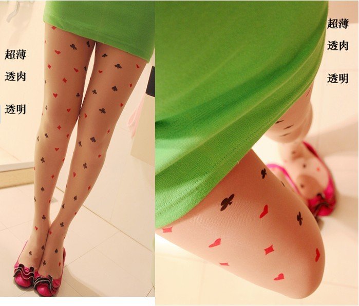 East Knitting CQ-034 2013 Women Fashions Poker Tattoo Tights Free Shipping Wholesale 6pc/lot