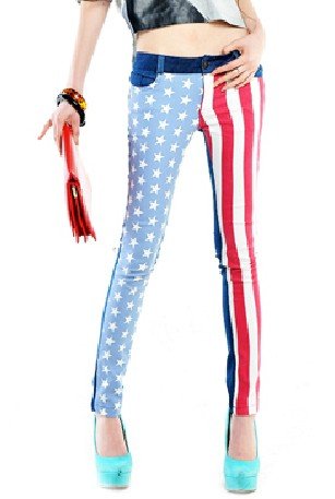 East Knitting FG-017 Fashion American/USA Flag Star Stripe Tall waist shorts/tall waist Denim jeans Pants Free Shipping