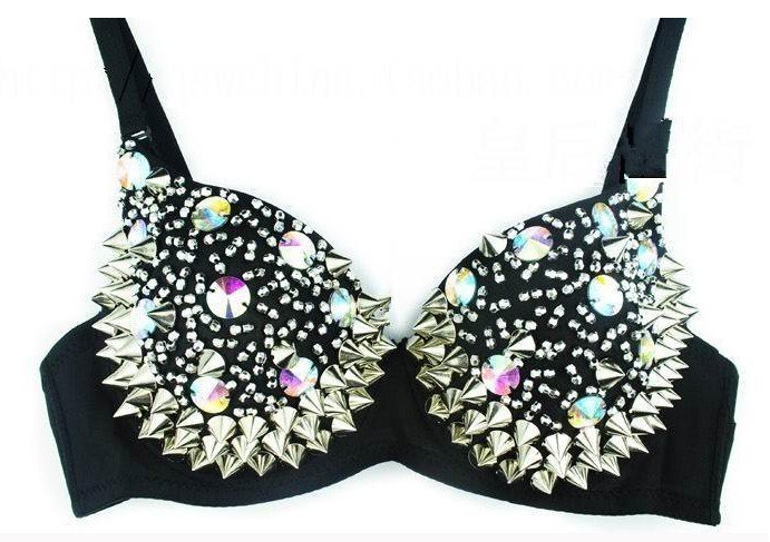 East Knitting FREE SHIPPING BR-029 Bra Women Party Disco All-over Spike Stud Lady Gaga Bra Metallic Punk Dance Bra Best Quality