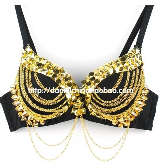 East Knitting FREE SHIPPING BR-038 Women Party Disco 3/4 cup Lady Gaga Spike Stud Design Metallic Punk Dance Bra Best Quality