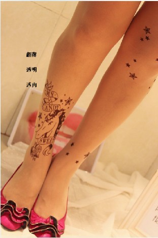 East Knitting FREE SHIPPING CQ-006 Fashion Women/Lady Vintage Galaxy Star Horse 20D Tattoo pantyhoses Tights Wholesale 6pc/lot