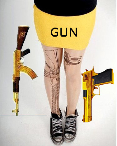 East Knitting FREE SHIPPING CQ-008 Fashions 2013 New Women Gun Tattoo Tights HOT!!!