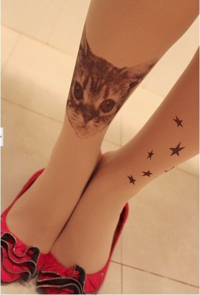 East Knitting FREE SHIPPING CQ-011 GALAXY SPACE STAR persian CAT Tattoo Printing Tights/leggings Wholesale 6pc/lot