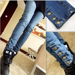 East Knitting Free Shipping JE-005 Women rivet blue Skinny Jeans Bootcut pencil Pants Trousers Denim Best Quality Fast Delivery