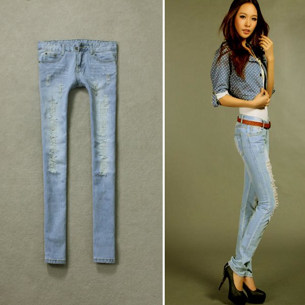 East Knitting Free Shipping JE-006 Women low Waist Hole destroyd Jeans Pants Trousers Denim Best Quality Fast Delivery