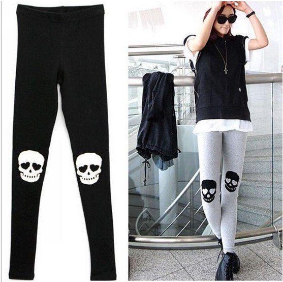 East Knitting Free Shipping P-061 Women Knee Skull Skeleton Tattoo Tights Pants Best Quality Fast Delivery