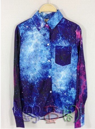 EAST Knitting Free Shipping T-005 Fashion Women Chiffon Yarn Galaxy Tie Dye Blouses/Tops