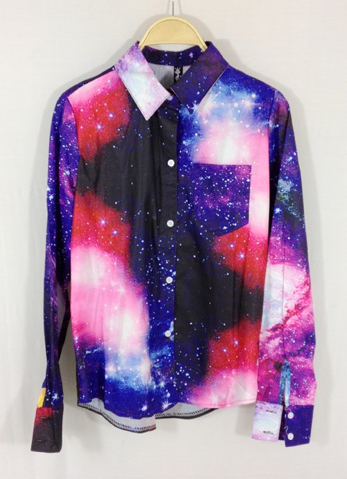 EAST Knitting Free Shipping T-099 Fashion Lady Galaxy Print Chiffon Yarn Blouses Blue/Red