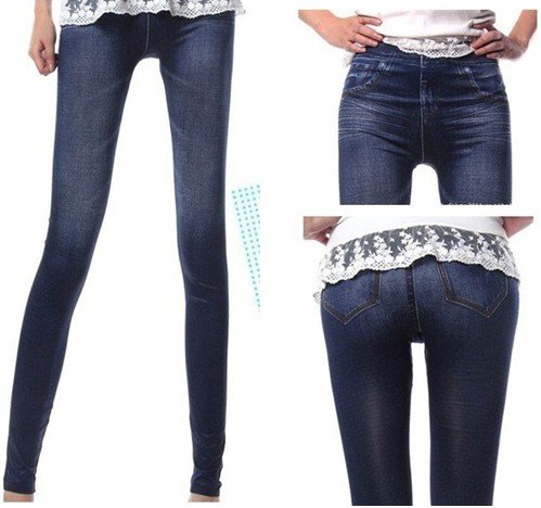 East Knitting FREE SHIPPING Wholesale 5pc/lot LJ-008 Women's Sexy Striped Jeans Look Jeggings/Pants Washed 2012 New STyle Hot