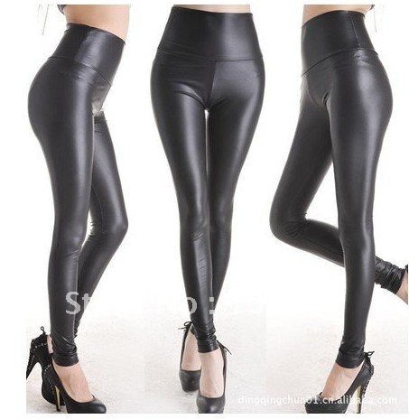 East Knitting FREE SHIPPING+Wholesale 5pc/lot SED-063 2012 Fashion New women Black Stretch Leather  Like Leggings Tights Pants