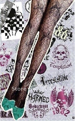 East Knitting FREE SHIPPING+Wholesale 6pc/lot NS-91 Vintage Lace Net Socks Bowknot Pattern