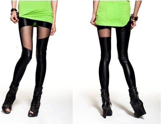 East Knitting FREE SHIPPING+Wholesale SED-030 2012 women Lace+Leather Mitred Sexy Skinny Leggings/Tights Hot Sale