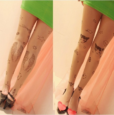 East Knitting HOT SALE CQ-055 Fashion Galaxy Cat wings Tattoo/printed Tights Pantyhoses Free Shipping Wholesale 6pc/lot