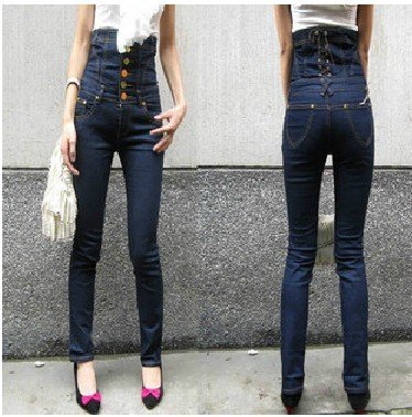 East Knitting LJ-097 Wholesale lady/women High Waist Skinny Jeans Pants Trousers Stretch bandage design Slim Denim free shipping