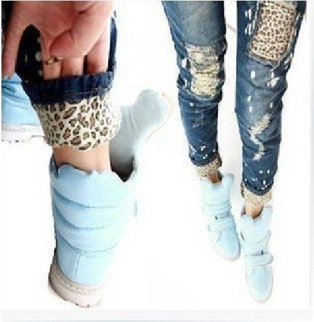 East Knitting LJ-098 Wholesale Funny Detailed Women Leopard Cutout Broken Ripped Amazing Jeans Jeggings Free Shipping