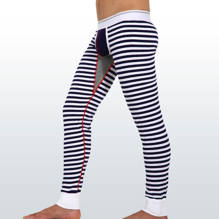 EAST KNITTING Megging Seobean low-waist tight male long johns stripe 100% cotton thin warm pants men's legging