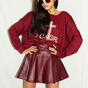 East knitting Oh nana vintage maroon leather short skirt bust skirt Free Shipping