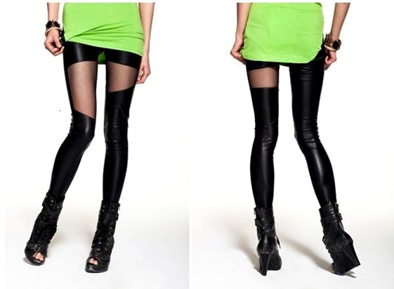 East Knitting SED-030 2013 Women New Leggings Black Faux Leather Look Metallic Punk Skinny Tights Leggings