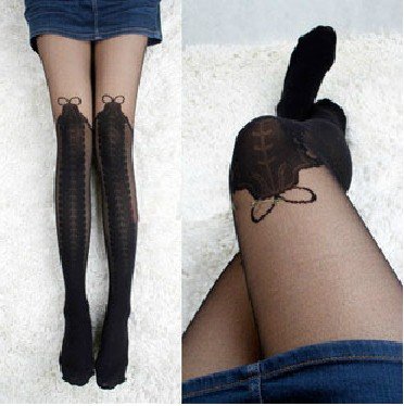 East Knitting Wholesale 6pc/lot TZ-8549 2013 Fashion China Brand Women bowknot Fake Stockings Tights Black Free Shipping