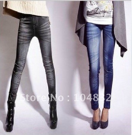 East Knitting Wholesale LJ-024 Sexy Black Women's Fashion False Jeans Skinny Seamless Leggings/Skinny Pants Free SHipping