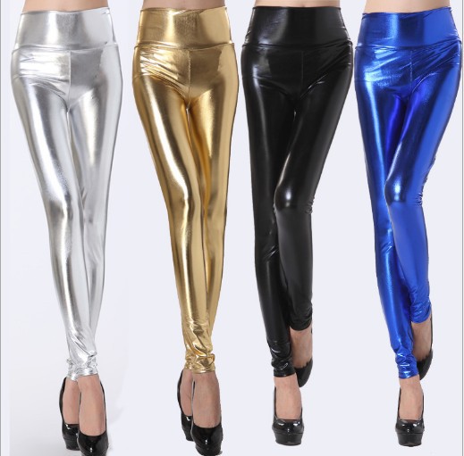 East Knitting WR-199 High Waist Punk Leggings For Women,High Waist Pants SHINY Leather Look Plus Size Leggings Free Shipping