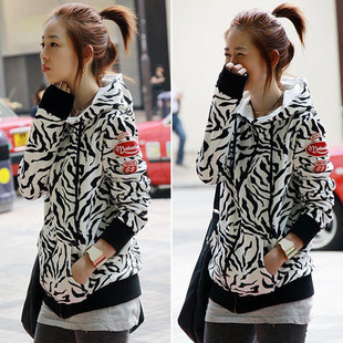 EASTKNITTING AS-091 NEW 2012 FASHION WOMAN Korea Zebra Style Zipper leopard Armbands Hoodie Coat Outwear Jacket FAST DELIVERY