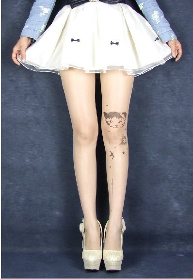 eastwe Knitting BEST SALE CQ-027 Fashion Women cat star Tattoo pantynose/Tights hosiery Free Shipping Wholesale 6pc/lot