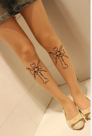 eastwe Knitting CQ-022 2013 Women New Fashion Skull Bone Cross Tattoo Tights Free Shipping