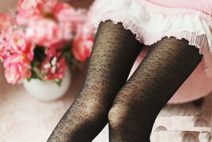 Eat Pray Love  Free Shipping, Vintage Leopard Completely Stockings, Tight Black Panty Hose, PH068