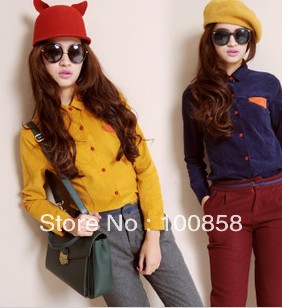 ek2840 New Vintage Style Ladies Winter Thick Fashion Corduroy Blouses