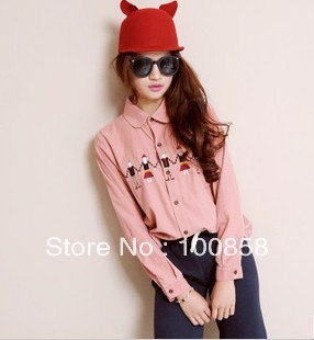 el0518 Korean New Style Long Sleeve Women Embroidery Fashion Corduroy Blouses