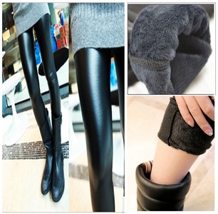 ELAND y42 fashion all-match add velvet faux leather legging Free Shipping