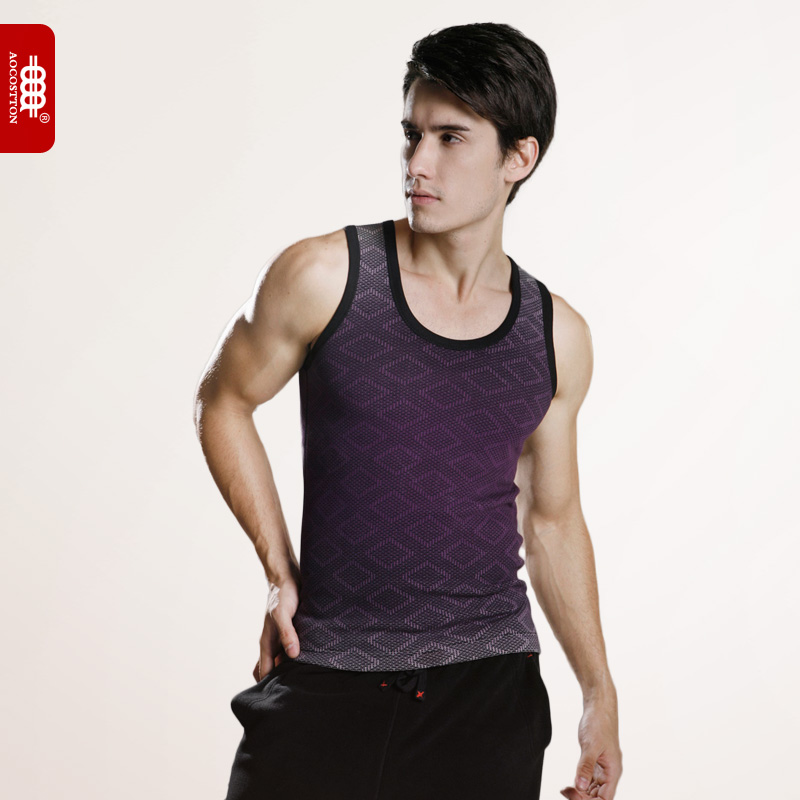 Elastic cotton combed cotton thermal vest underwear upperwear thickening plus velvet sleeveless thermal print male