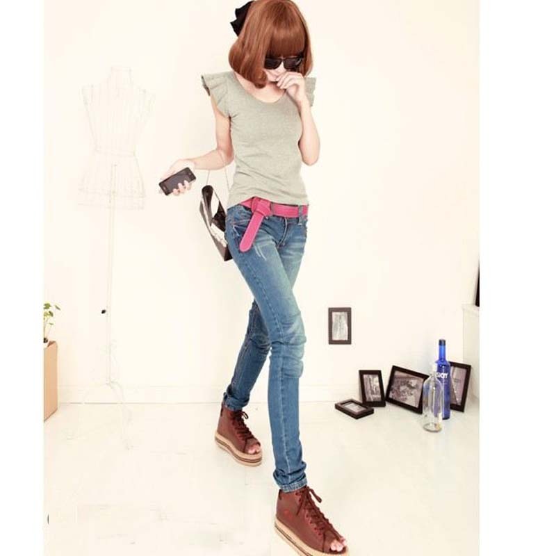 Elastic denim water wash wearing white casual pencil skinny jeans female trousers 2013