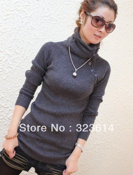 Elastic slim medium-long turtleneck knitted basic shirt thickening sweater  female Free delivery