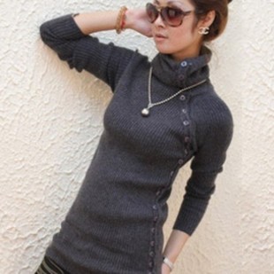 Elastic slim medium-long turtleneck knitted basic shirt thickening sweater female Free Shipping