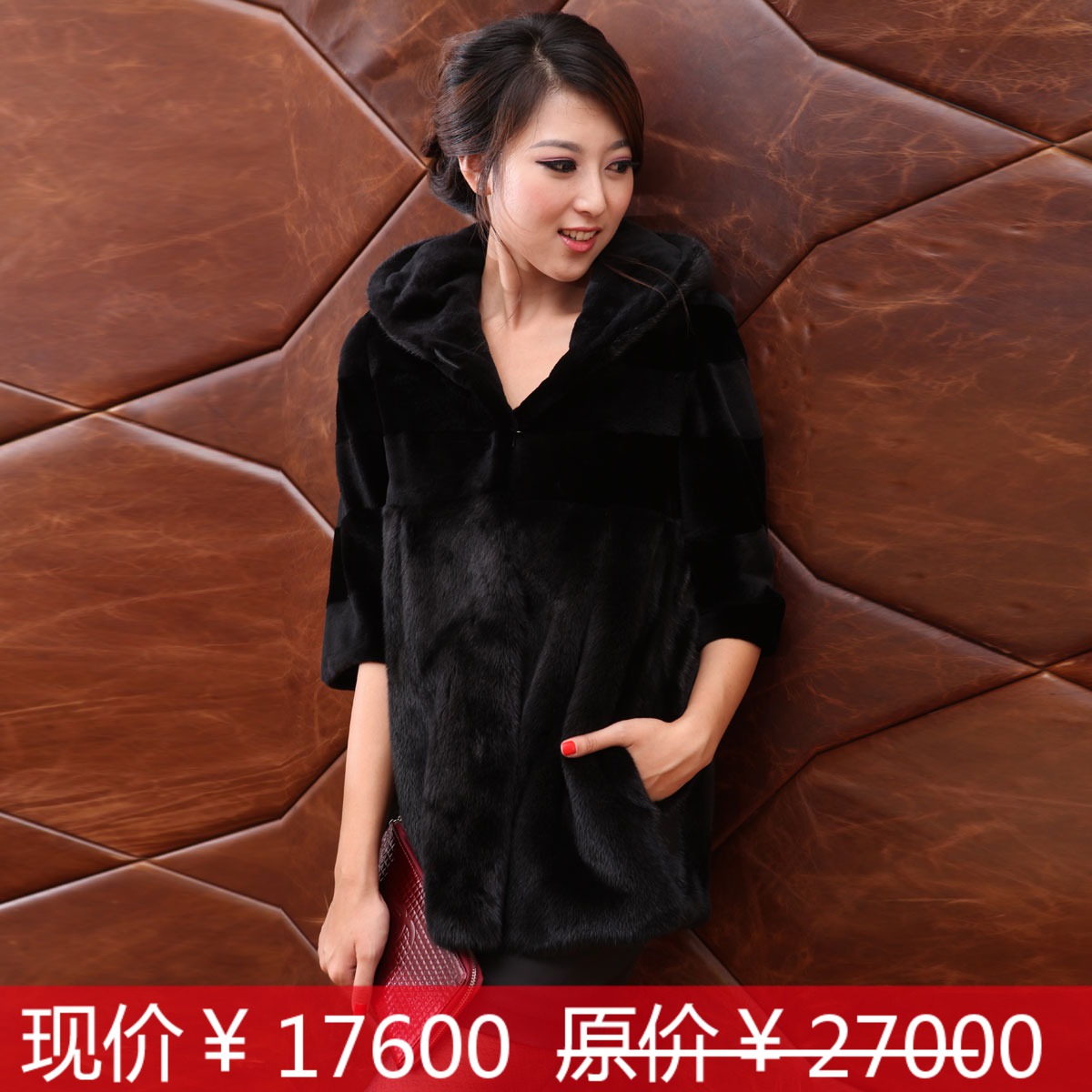 Elegant 2012 winter mink fur hair with a hood medium-long fur coat