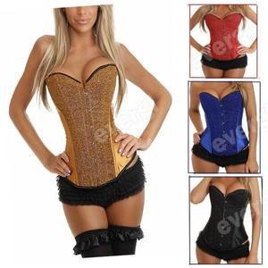 Elegant 4 Colors Shinning Satin Lace up Women Corset Bustier Lingerie TOP S-2XL