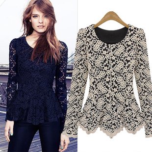 Elegant And Stylish Lace Splicing Shirts Hollow Out Long-Sleeved Free Shipping 2110705