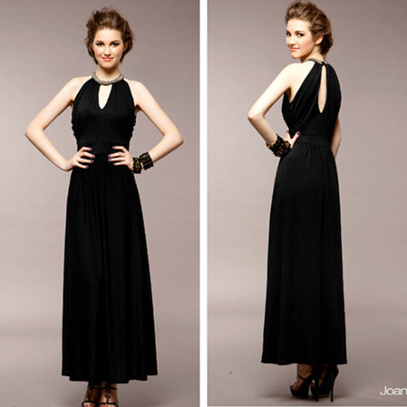 Elegant backwa-rds and handmade beads slender waist dinner long formal dress 5351