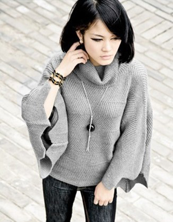 Elegant batwing sleeve big turtleneck sweater cape