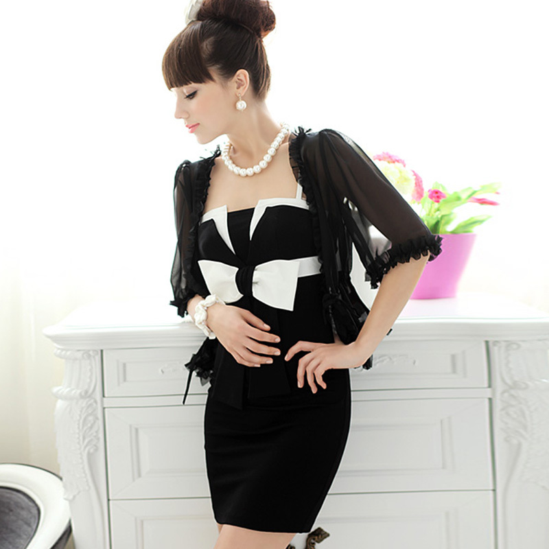 Elegant chiffon ruffle short-sleeve small cape women cardigan